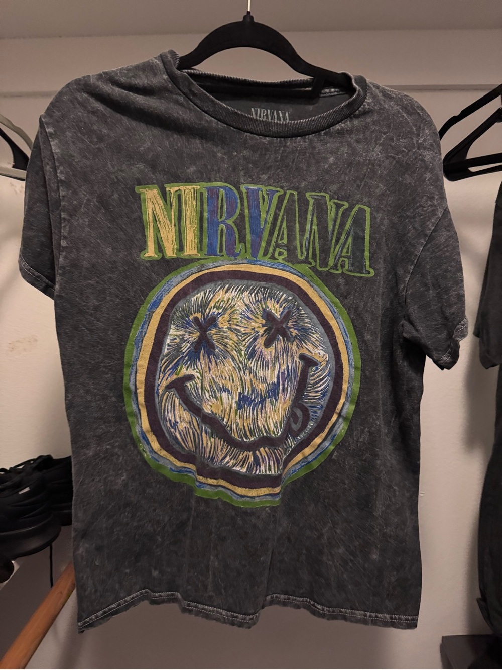NIRVANA Gray Tee with White Smiley Logo